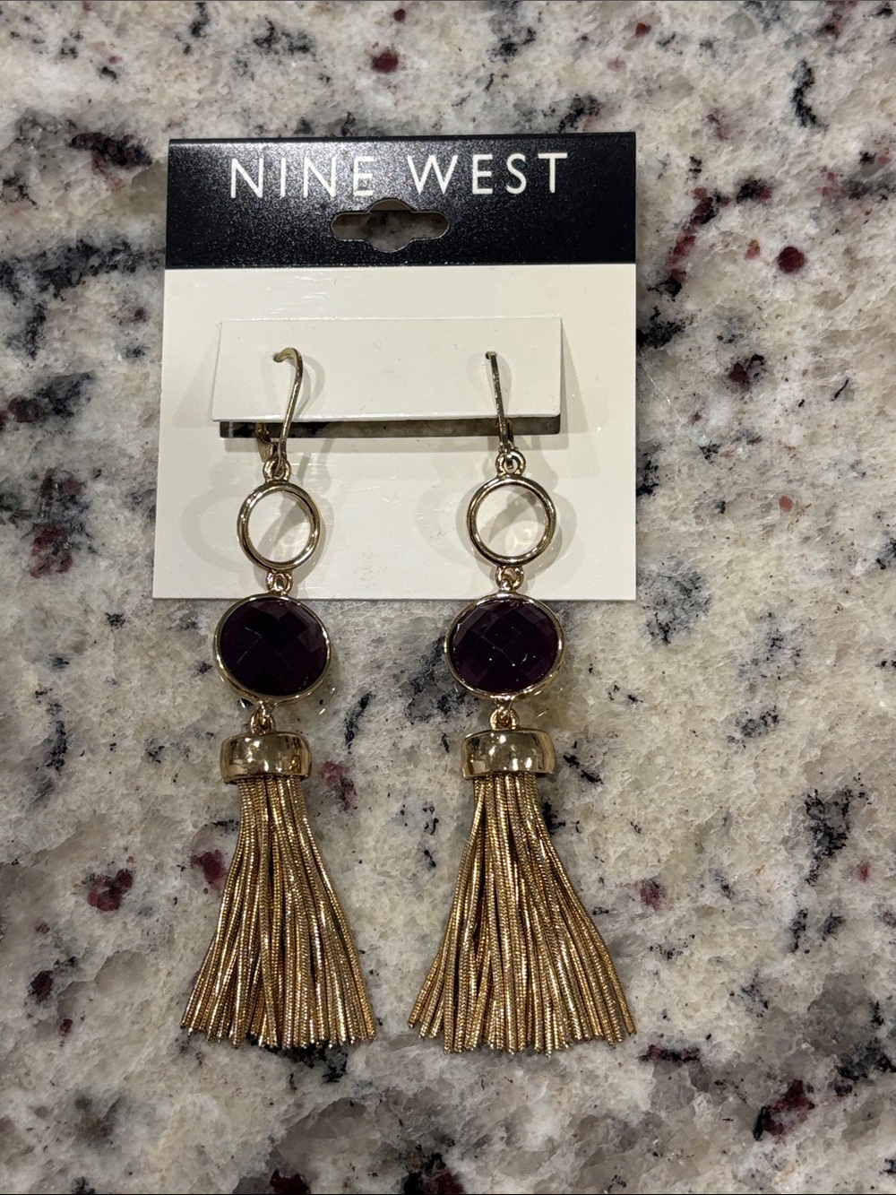 Nine West Gold Tassel Earrings with Purple Stone Accents